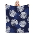 thumbnail image 6 of LNWH Blue Tropical White Leaves Pattern Throw Blanket, Fluffy Soft Cozy Bed Flange Plush Blankets, 40"x30", 6 of 8