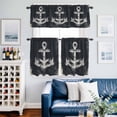 thumbnail image 2 of Summer Nautical Kitchen Curtains Valances and Tiers Set of 3 Watercolor Ocean Anchor Pattern Retro Black Tier Curtains and Valance with Rod Pocket for Small Windows, 27.5"x24", 2 of 9
