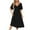 #Black, variant on Otvok Women Solid Color V-Neck Short Sleeve Bow Fold Retract Your Waist Medium Length Dress
