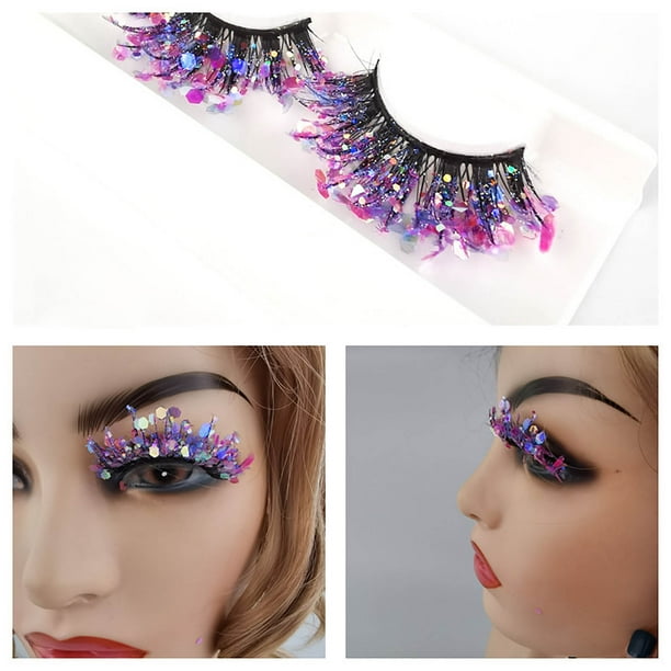 Pestañas postizas fluorescentes de color natural, maquillaje nude, maquillaje de escenario, purpurina, lentejuelas, taladro, pestañas gruesas y exageradas.