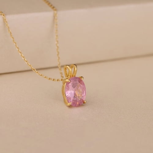 1.00Ct Oval Cut Pink Sapphire Solitaire Women's Pendant 14K Yellow Gold Plated