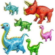 Dinosaur Party Supplies - 6 pcs Premium 3D JUMBO Foil Dinosaurs Mylar Balloons for Birthday Celebration - Colorful Triceratops and Apatosaurus Decoration