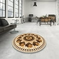 thumbnail image 4 of Ahgly Tapis Rond Lavable en Machine Intérieur Transitionnel Kaki Or, 7 Pieds Rond, 4 of 7