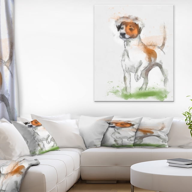Funny Dog Walking on Grass - Animal Canvas Art Print