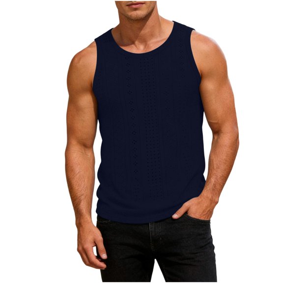 BVnarty Men's Solid Color Crew Neck Sleeveless Tank Top with Chest Pocket Detail Casual Summer Daily Wear Gym Workout Breathable Top Navy XL