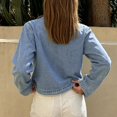thumbnail image 3 of Women's Tie Front Denim Jacket Long Sleeve Lapel Jean Jacket (Blue L), 3 of 5