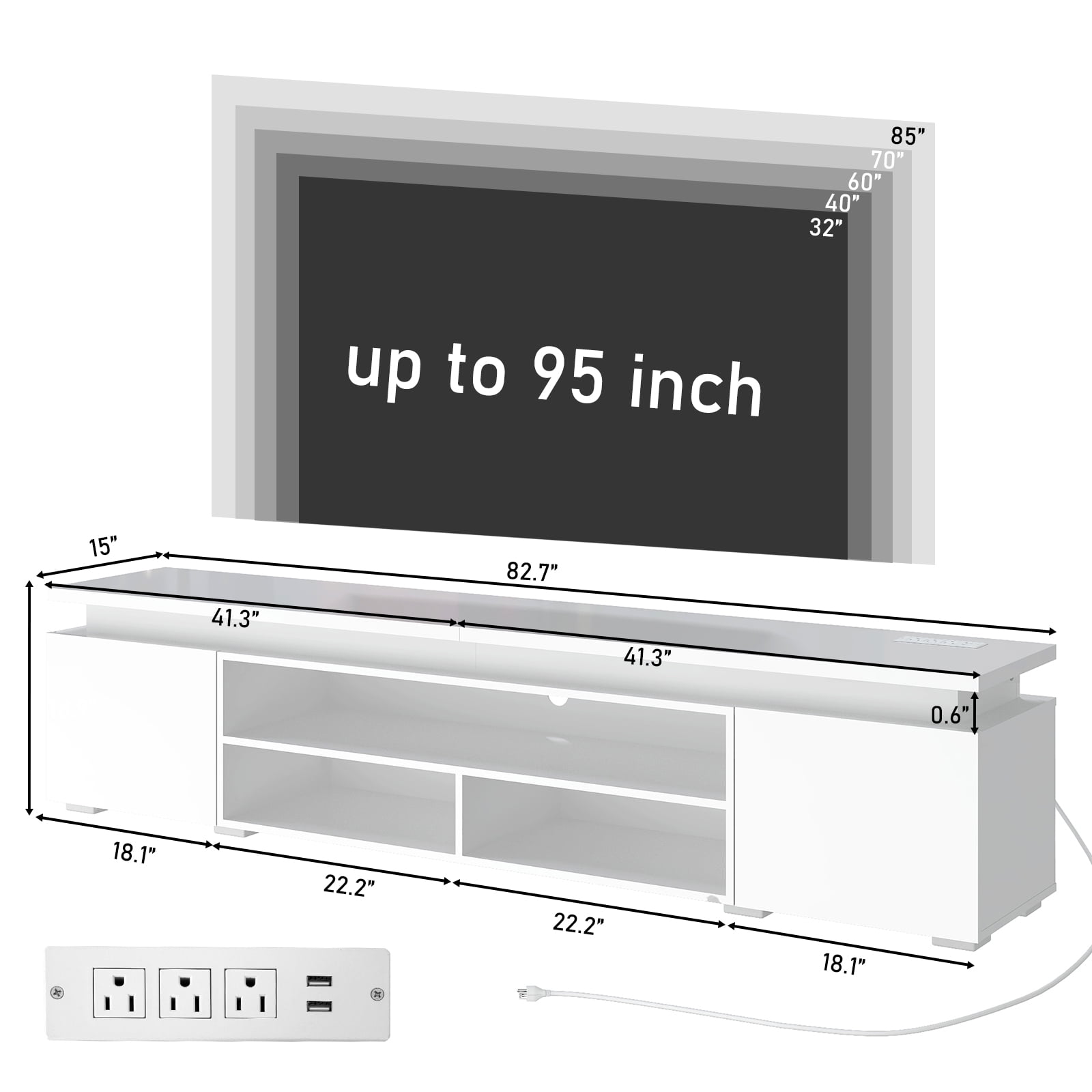 80" LED TV Stand with Power Outlet for up 90" TVs, Modern Large Entertainment Center Long Sounbar Media Console Table Stand for Living Room