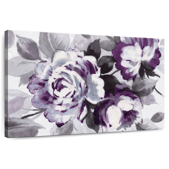 Elephant Stock Scent Of Roses Plum Wall Art - Horizontal Canvas Wall Art - Living Room Wall Decor - Floral And Botanical Canvas - Gray And Purple Decor By Wild Apple Portfolio - 12" x 8"