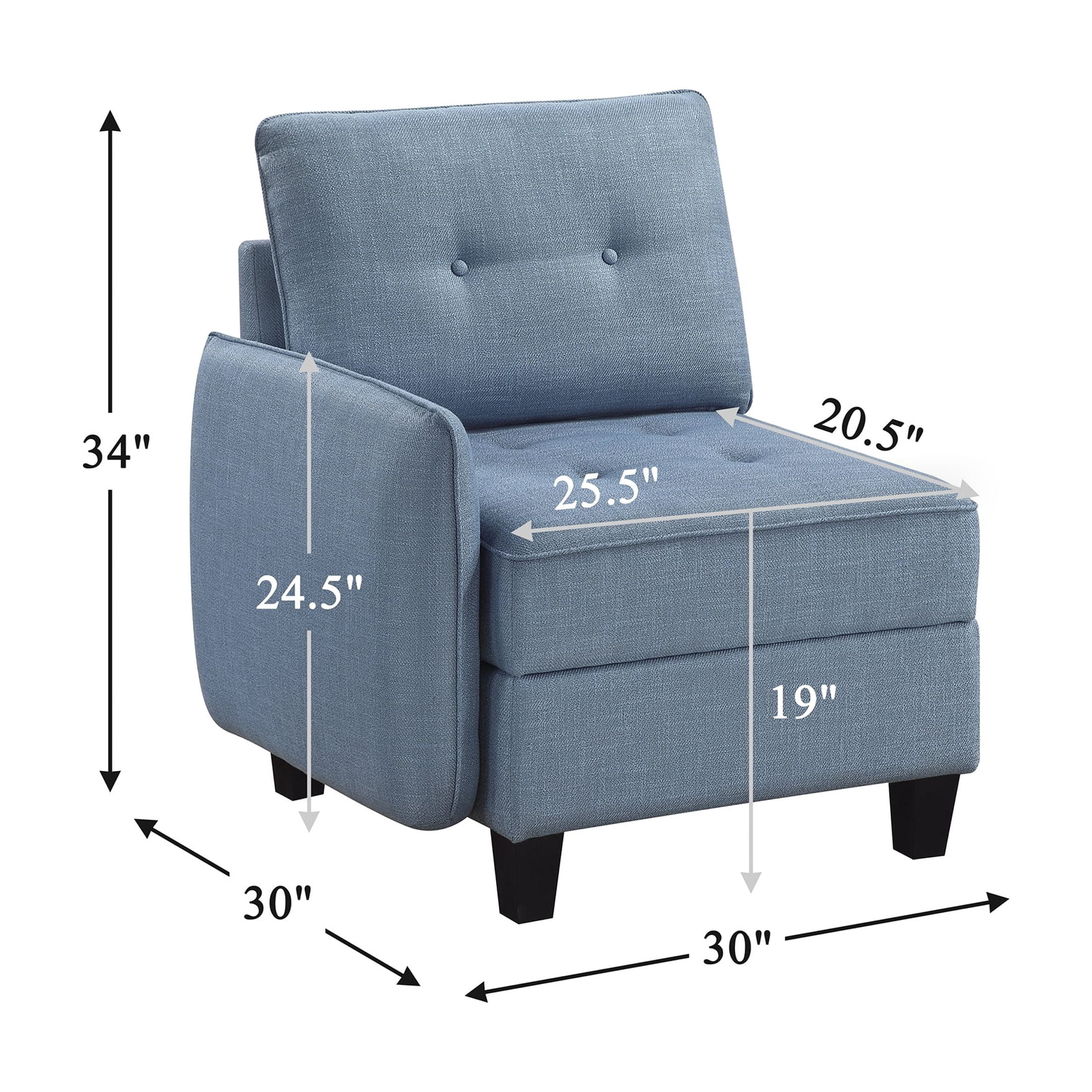 OakvillePark Silvercross Textured Fabric Reversible Chair with One Arm and Storage, Module for Modular Sectional Sofa, Blue