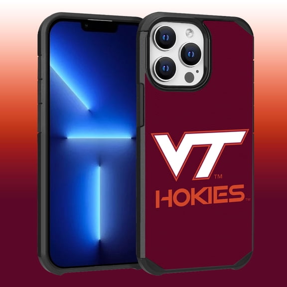 Apple iPhone 13 Pro Max (6.7) / 12 Pro Max (6.7) - Licensed NCAA University of Virginia Tech Hokies Logo on Red Textured Dual Layer Case
