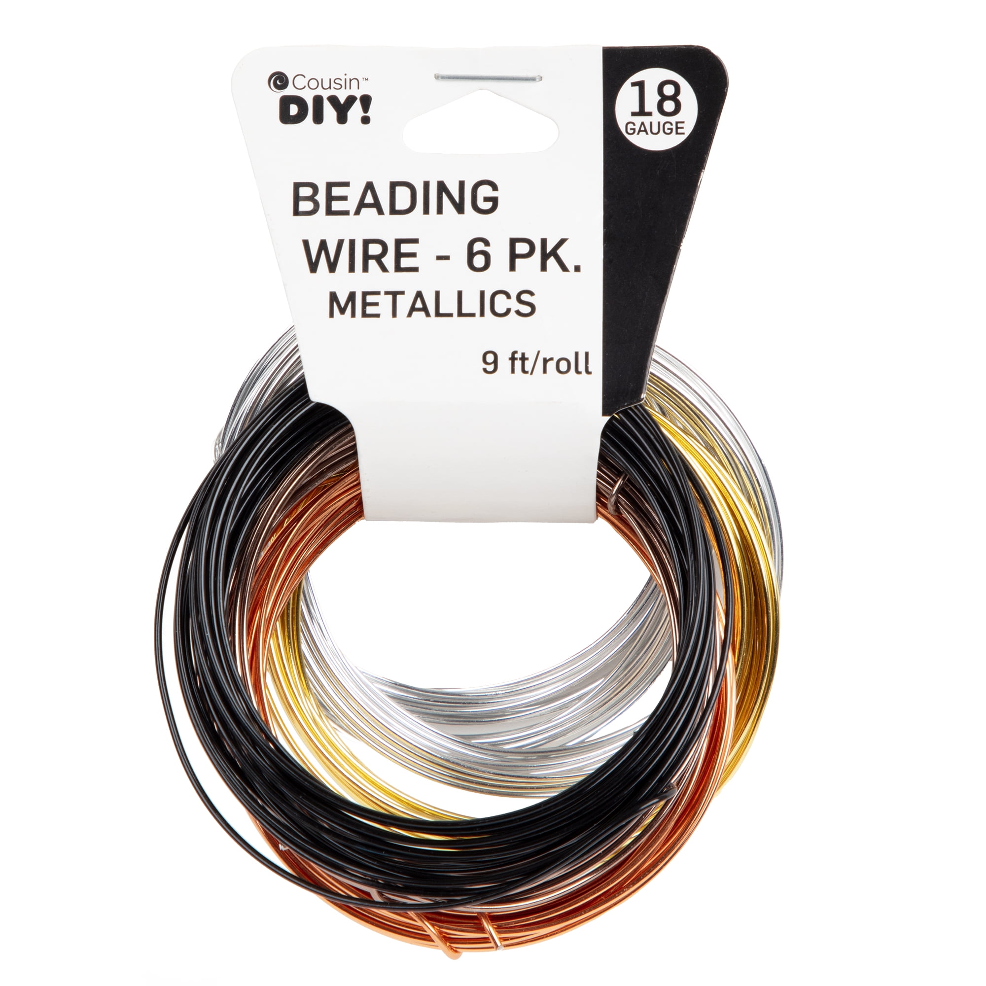 Cousin DIY Metallic Multi-Color Beading Wire Bulk Pack, 18 Gauge, 9 ft Each Roll, 6 Pieces