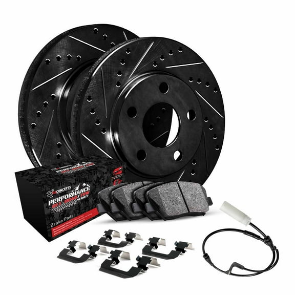 R1 Concepts Front Brakes and Rotors Kit |Front Brake Pads| Brake Rotors and Pads| Performance Off-Road Brake Pads and Rotors | Hardware Kit and Sensor WHVS1-63002