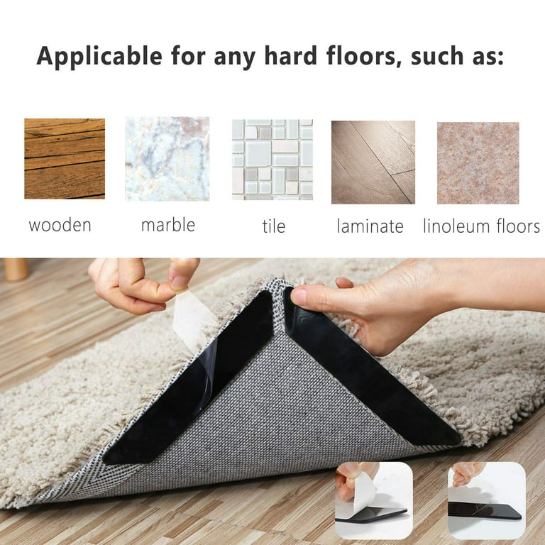 8pcs Rug Grippers, Double Sided Non-Slip Rug Pads Rug Tape Stickers  Washable Area Rug Pad Carpet Tape Corner Side Gripper for Hardwood Floors  and Tile