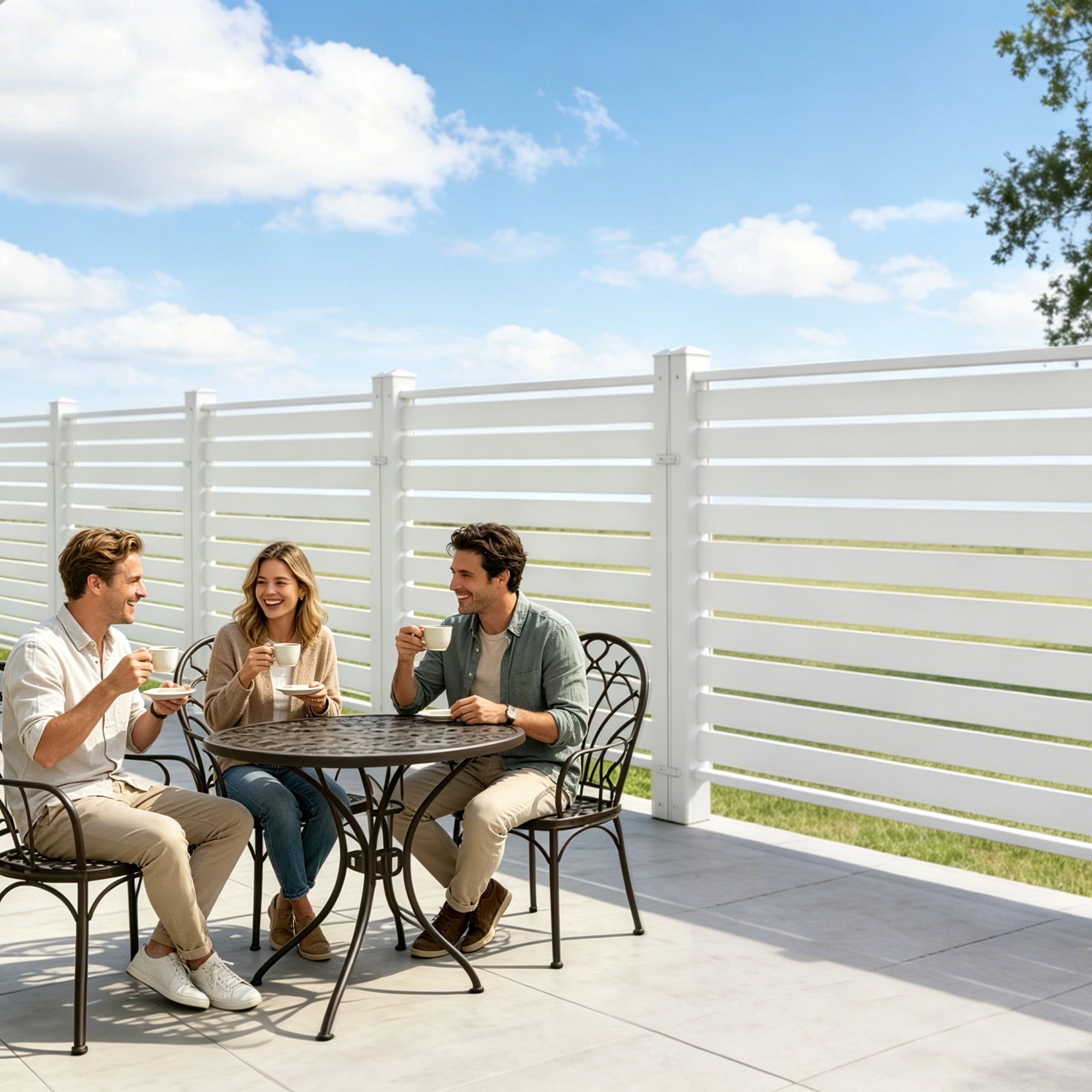 Uforic Air Conditioner Privacy Screen Fence, 44"W x 44"H 2 Panels Vinyl Outdoor Pool Equipment Trash Can Enclosure with Metal Stakes, White