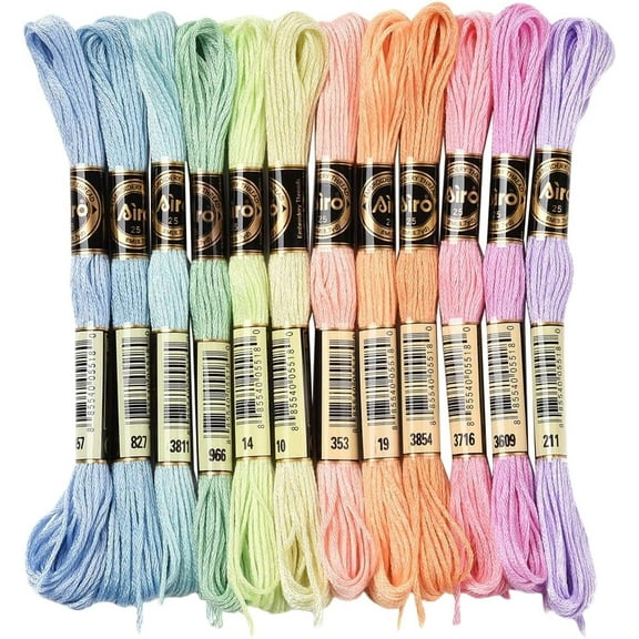 12 Skeins 105 Yards Embroidery Floss Stitch Threads 6 Ply Variegated Macaroon Friendship Bracelet String Floss Threads Bulk for Jewelry Making Bracelet Knitting Stitching Craft Supply