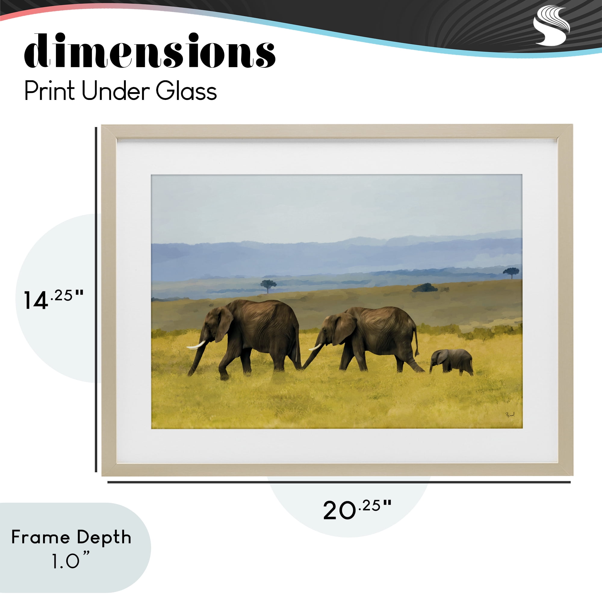 Stupell Industries Elephants In The Grassland Birch Framed Print Under Glass, design by Renel Peters