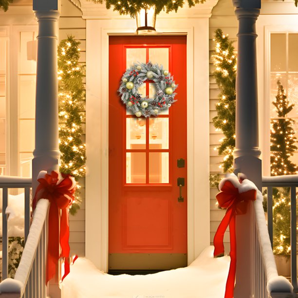 Puntoco Corona navideña de ratán para decoración navideña, para colgar en la puerta, para hotel Liquidación de adornos de decoración interior y exterior en Navidad