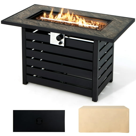 Costway 42" Rectangular Propane Fire Pit Table 50,000 BTU W/ Lava Rocks & PVC Cover