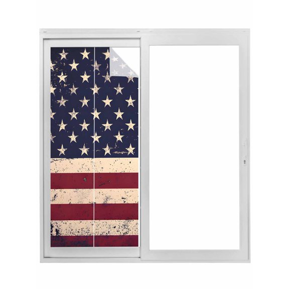 Vintage American Flag Window Privacy Film, Retro Rustic USA Flag Static Cling UV Sun Blocking Tint Film Heat Control Windows Films for Bedroom Bathroom, Window Stickers 35.4"x78.7"