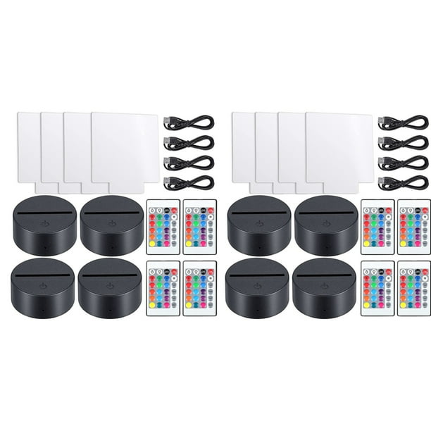 Base de Lámpara de Luz LED 3D con 8 Hojas de Acrílico Transparente 8 Controles Remotos Ajustables 16 Colores para Habitación Infantil Barra