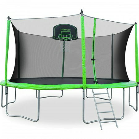 CLEARANCE! Trampoline for Kids, 2019 Upgraded 12ft Trampoline with Backboard Enclosure Net, Safety Spring Cover Padding, Basketball Hoop & Ladder, Outdoor Activity for Kids and Parents,