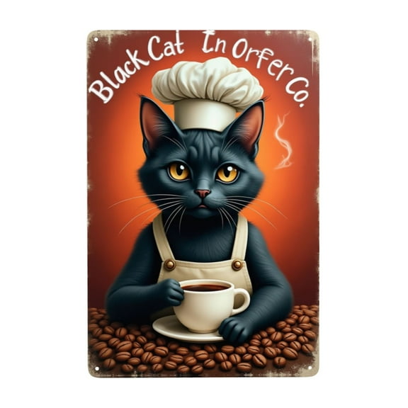 Metal Signs Black Cat Coffee Company Enjoy Your Coffee Sign Funny Vintage Tin Sign Sign Retro Wall Decor For Home Kitchen Office Farmhouse Yard Garden Shop Cafe 12X8 In