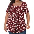 thumbnail image 3 of Feancey Plus Size Blouses for Women Dressy Casual Floral Print Tunic Tops Summer Pleated Boho T Shirts Flowy Vacation Outfits Multicolor XXL, 3 of 5