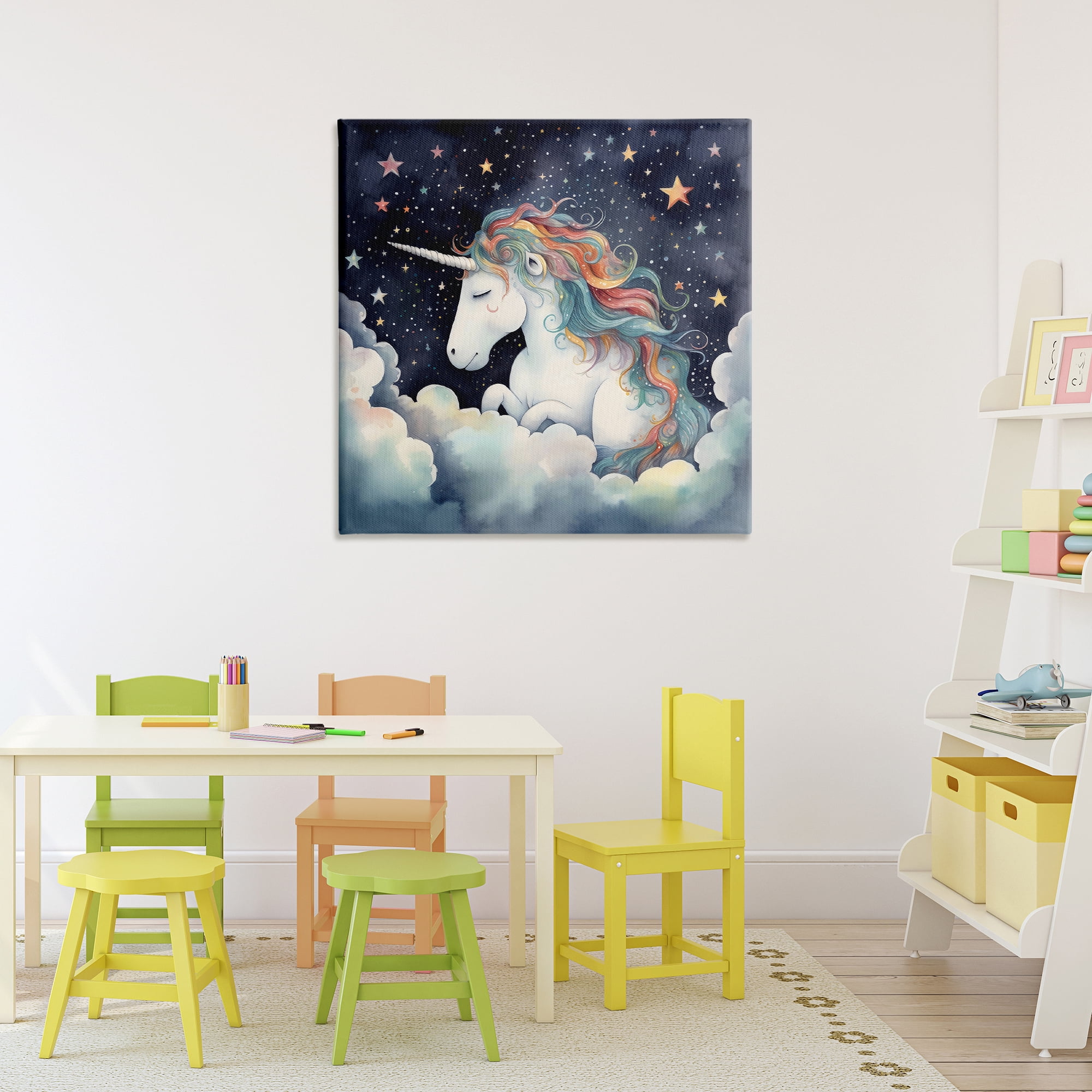 Stupell Industries Sleepy Unicorn in Starlit Clouds Canvas Wall Art, design by Creative Studio