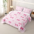 thumbnail image 3 of spefrowx Kawaii Pink Bow Gingham Twin Quilt Set for Girls, Pink Checkered Dot Twin Coverlet Set, 2pcs, 3 of 7