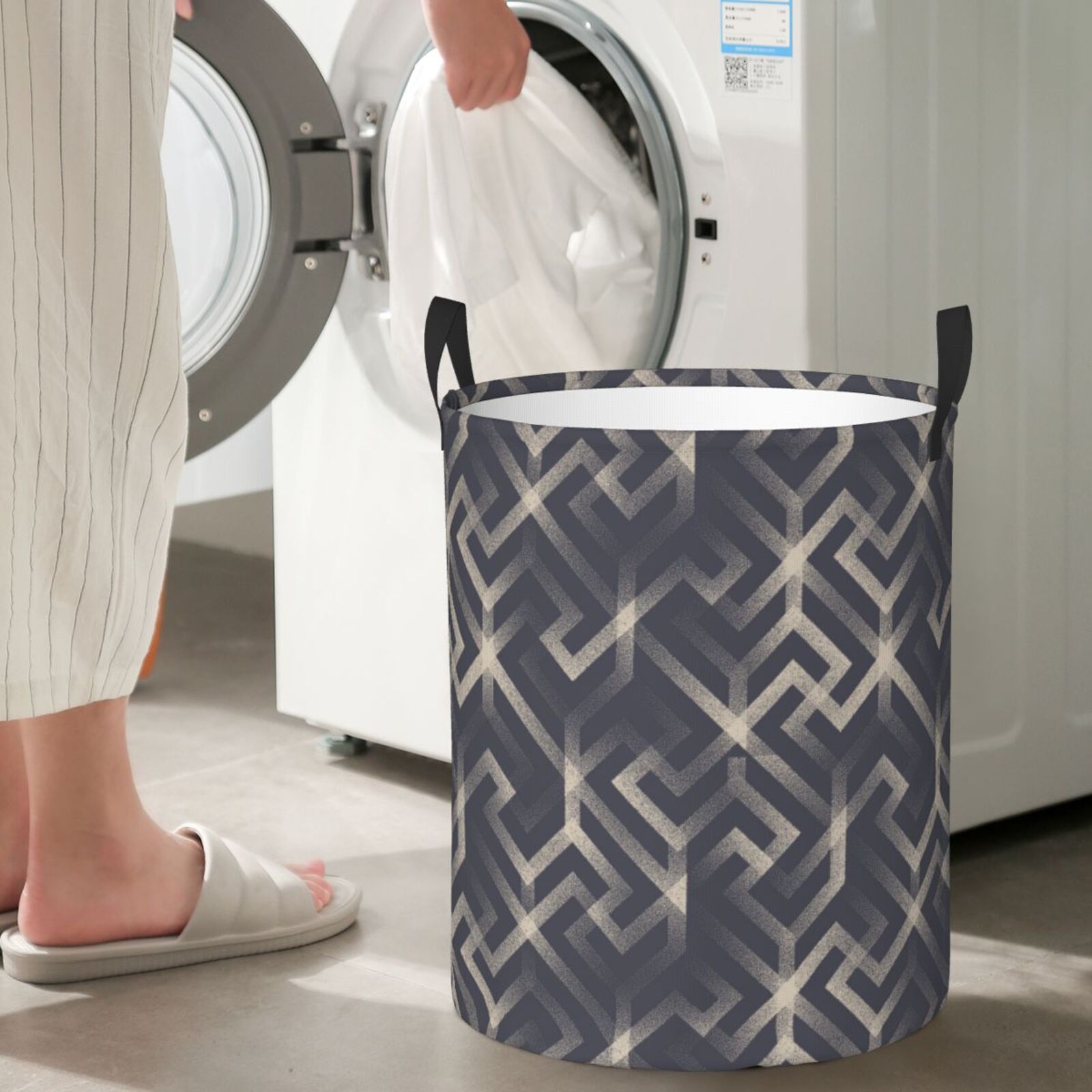 Large Laundry Basket with Handles - Geometric Labyrinth Patterns Kids Baby Dirty Clothes Laundry Hamper for Bedroom Aesthetic
