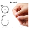 thumbnail image 3 of LNGOOR 316L Surgical Steel Hinged Nose Rings Hoop with Zircon 16G Body Pierecing Ring Segment Clicker Lip Rings Cartilage Rook Diameter 8mm （Silver）, 3 of 6