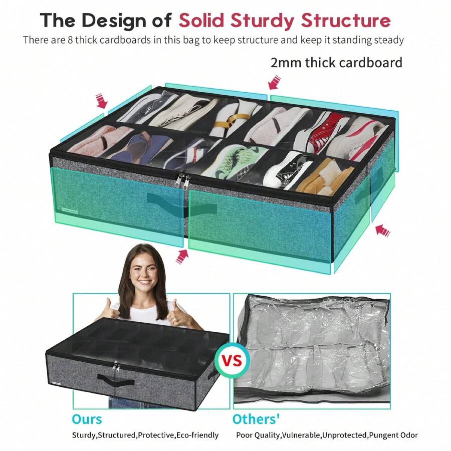 NTGFU 2 Pack Sturdy Under Bed Shoe Storage Organizers, Fit Total 24 Pairs, Large Underbed Closet Shoes Box Container Bag with Clear Cover, 29.3x23.6x5.9 Inches(Except For Men's Sports Shoes)