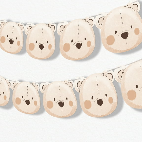 Big Dot of Happiness Teddy Bear Garland Banner, We Can Bearly Wait Baby Shower Decorations Backdrop, 15 Feet of Cord, 15 Paper Teddy Bear Faces