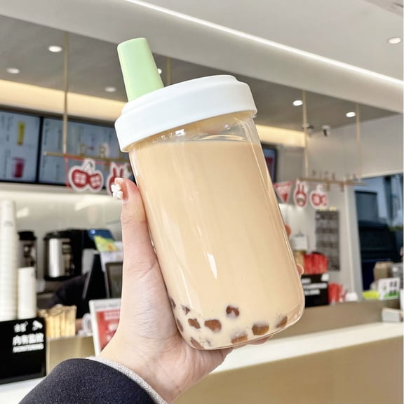 4/3/2/1 Pack Reusable Boba Cup,24Oz Wide Mouth Smoothie Cup,Mason Jar Glass Cups with Lids and Straws,Bubble/Boba Tea Cups,Ice Coffee Tumbler