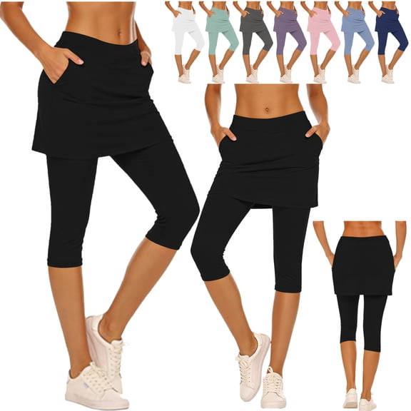 YOIAVAIOY Women's Tennis Skirted Legging Yoga Running Skirt with Compression Leggings, Workout Skirt Pants with Tummy Control White M