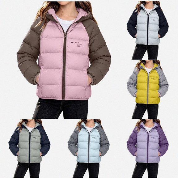Teylalorva Girls Outerwear Jackets Hooded Zip Up Puffer Jacket with Pockets Long Sleeve Casual Warm Coat（3-12） Purple Size 3T