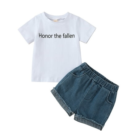 

Bagilaanoe 4th of July Clothes for Toddler Baby Boys Short Sleeve Letter Print T-Shirts Tops + Denim Shorts 6M 12M 18M 24M 3T Kids Independence Day Outfits 2pcs Short Pants Set