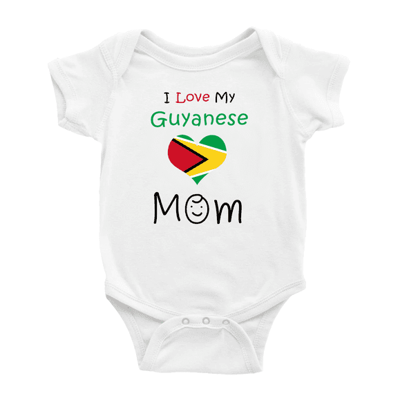I Love My Guyanese Mom Cute Baby Bodysuit (White, 12-18 Months)