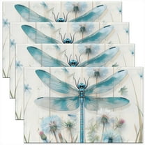 Erosebridal Blue Dragonfly Placemats Set of 4,Flower Dandelion Table Mats for Dining Table Set of 4 12"x18",Animal Decor
