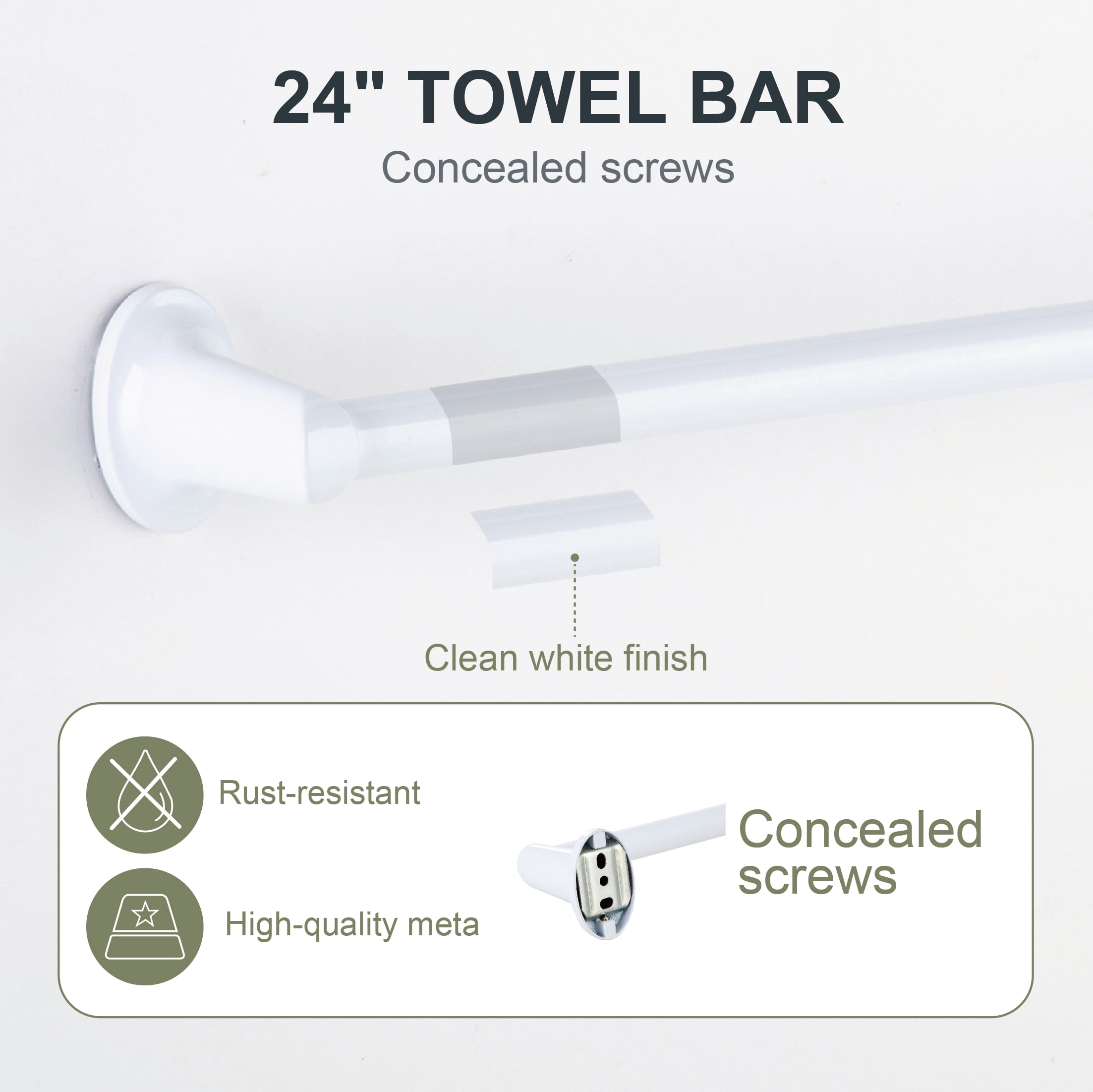 Mainstays 24-inch Oval Wall Mount Towel Bar White Finish with Hardware