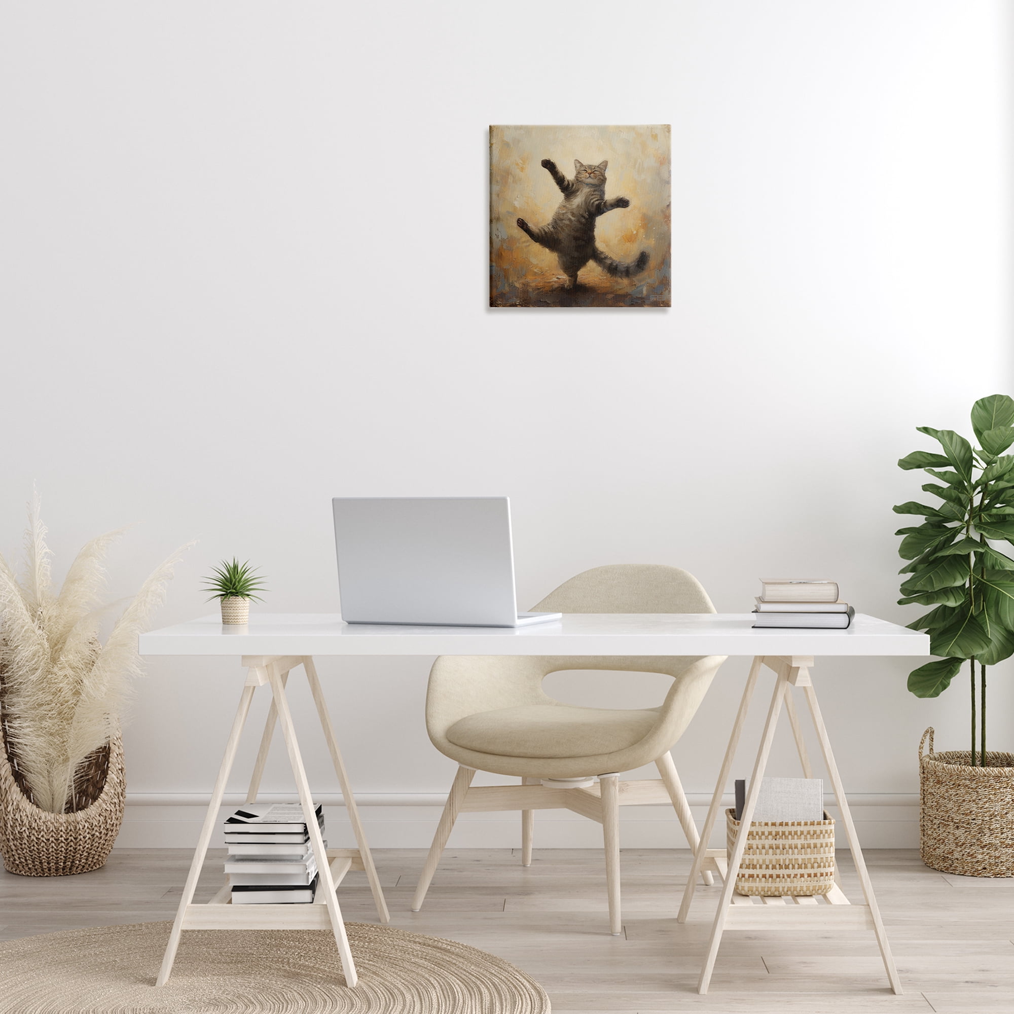 Stupell Industries Dancing Tabby Cat Animals & Insects Painting Gallery Wrapped Canvas Art Print Wall Art, 17 x 17