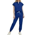 thumbnail image 2 of Scrubs for Women Sets with Pockets Short Sleeve V-Neck Blouse Elastic Waist Pants Casual Loose Solid Color Nurse Suit, 2 of 10