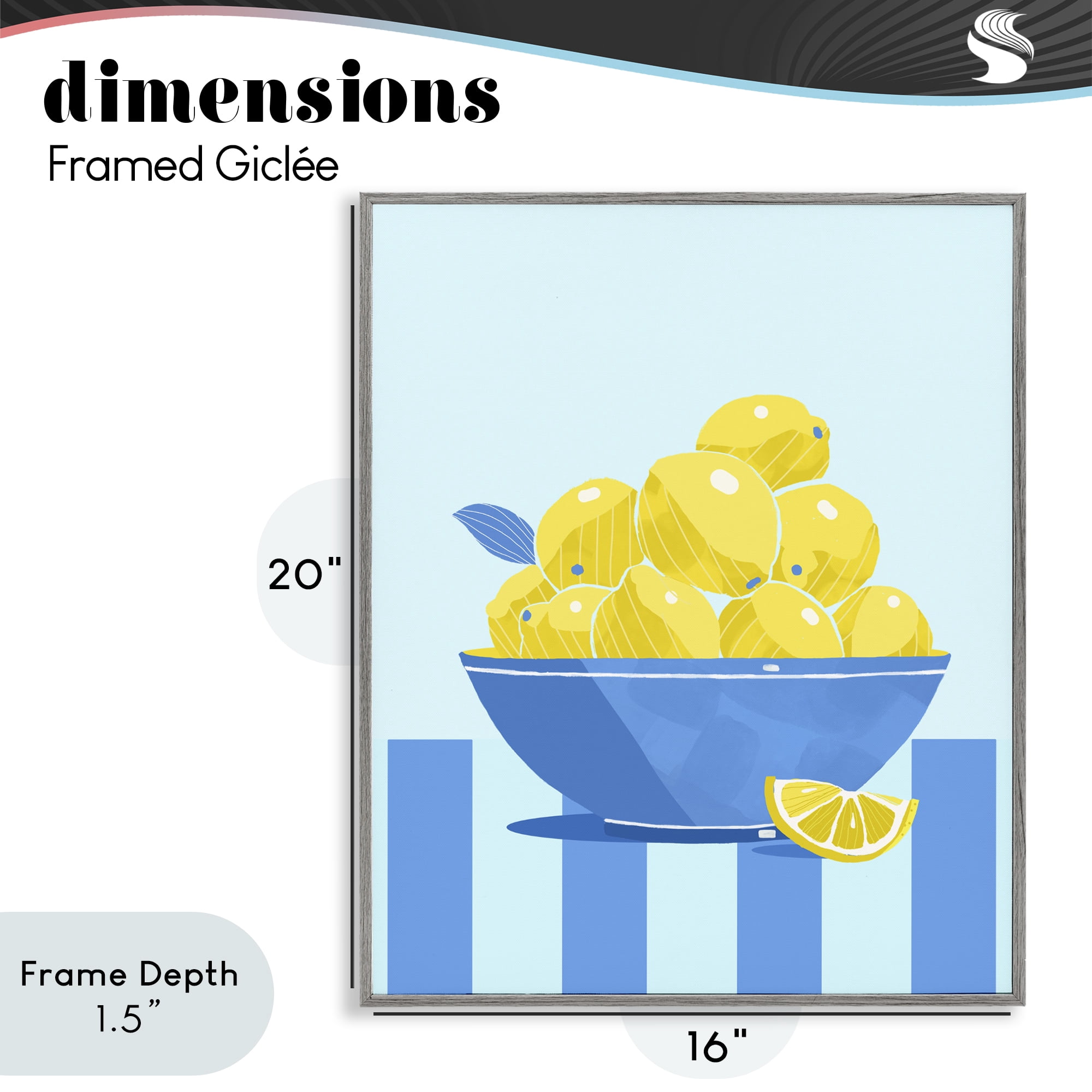 Stupell Industries Yellow Lemon Bowl Striped Gray Framed Giclee Art, design by Lucca Sheppard