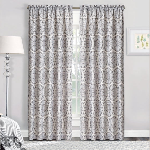 Home Soft Things Printed Microfiber Curtain - Tribal Medallion 2 Piece Set - Grey - 60" x 84"