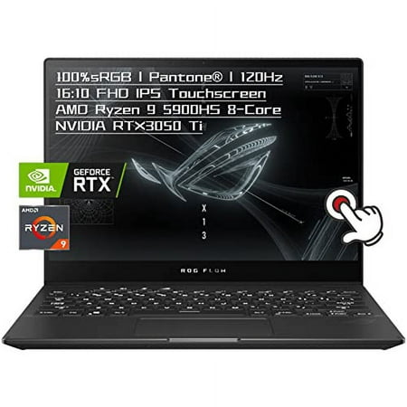 ASUS ROG Flow X13 13.4" 16:10 2-in-1 Touch Light & Thin Gaming Laptop, 8-Core Ryzen 9 5900HS, Wide UXGA (1920x1200) 120Hz IPS, RTX 3050 Ti, WiFi 6, RGB Backlit KB, 16GB RAM, 1TB SSD, w/USB Cord