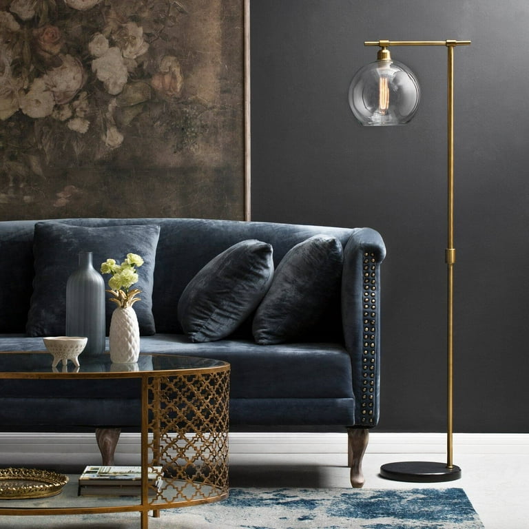 3R Studios 59 in. Metal and Wood Floor Lamp with Glass Shade