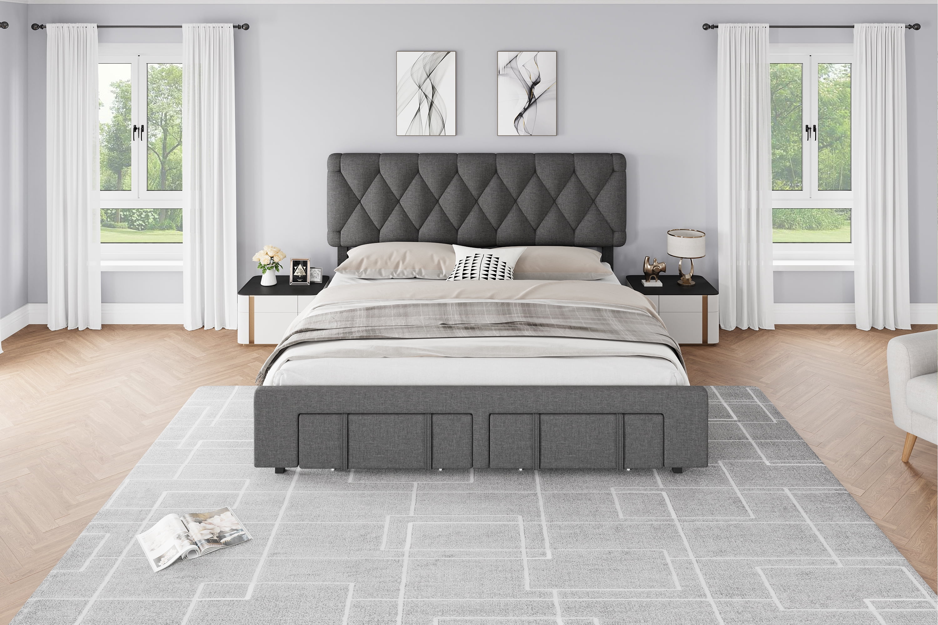 Towallmark Full/King/Queen Size Bed Frame,with 2 Storage Drawers, Upholstered Platform Bed Frame No Box Spring Needed, Noise-Free, Easy Assembly
