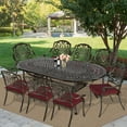 thumbnail image 5 of MEETWARM 9-Piece Outdoor Patio Dining Set, 8 Outdoor Dining Cushioned Chairs and 1 Oval Table with 2.2" Umbrella Hole, All Weather Cast Aluminum Patio Funiture Set for Backyard, Patio, Chili Red, 5 of 7