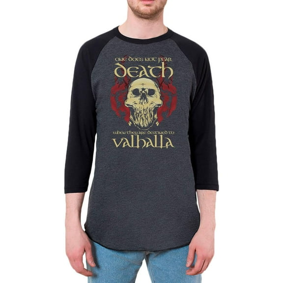 Viking Death Valhalla Mens Raglan T Shirt Heather Black-Black SM