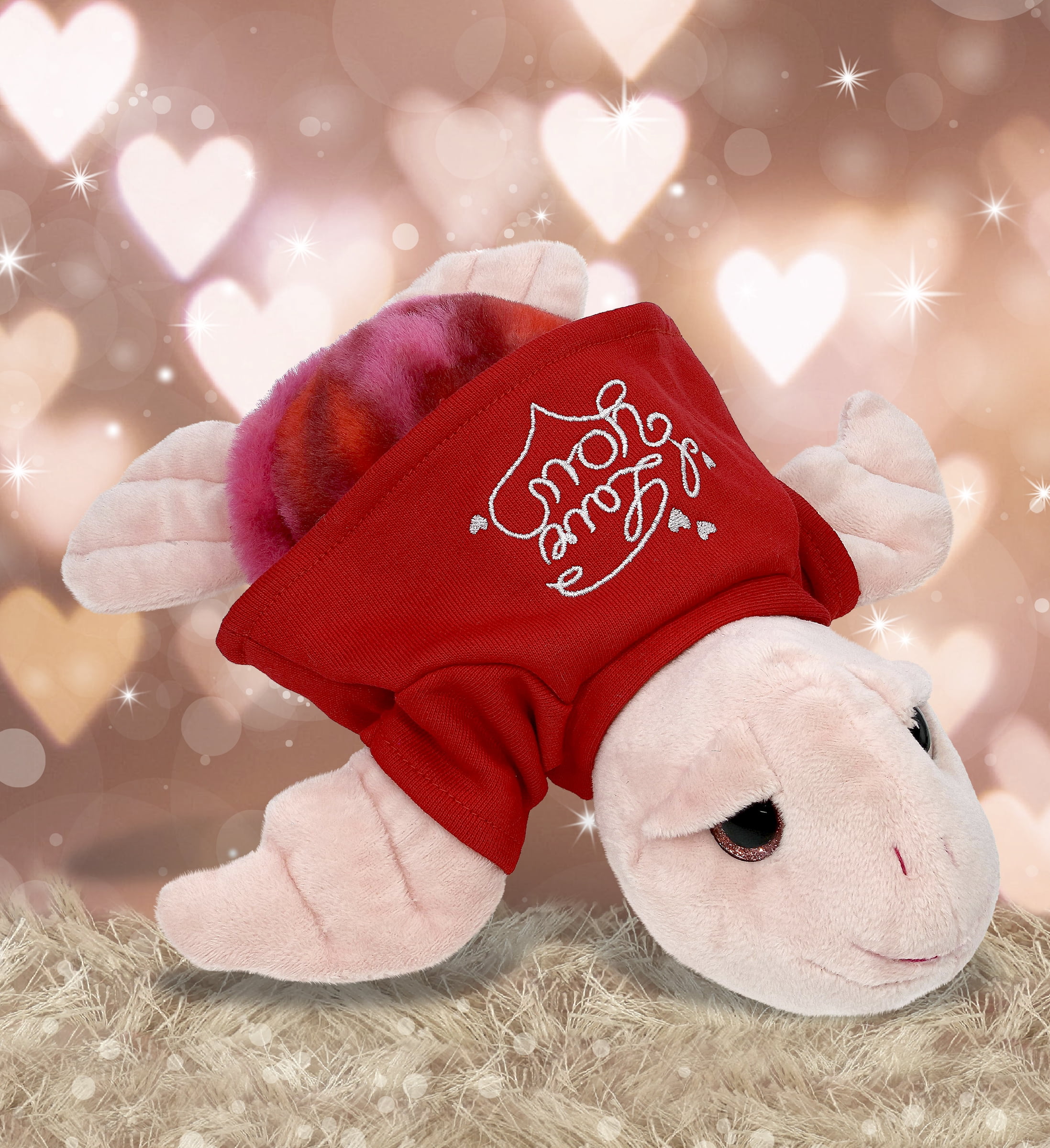 DolliBu I LOVE YOU Pink Tie-Dye Sea Turtle Plush- Cute Sea Turtle Plush Stuffed Animal with I Love You Red Shirt For Valentine, Anniversary, Romantic Date, Boyfriend, or Girlfriend Gift - 10 Inches